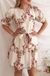 Melika White Floral 3/4 Sleeve Short Dress | Boutique 1861 on model
