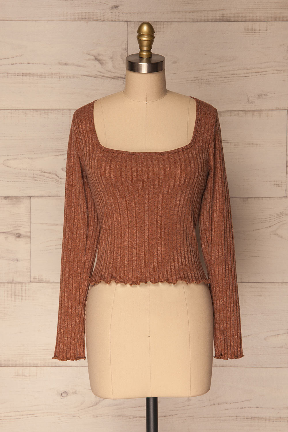 Melliar Mocha Orange Long Sleeved Ribbed Crop Top | La Petite Garçonne 1