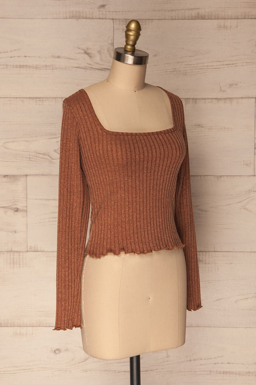 Melliar Mocha Orange Long Sleeved Ribbed Crop Top | La Petite Garçonne 3