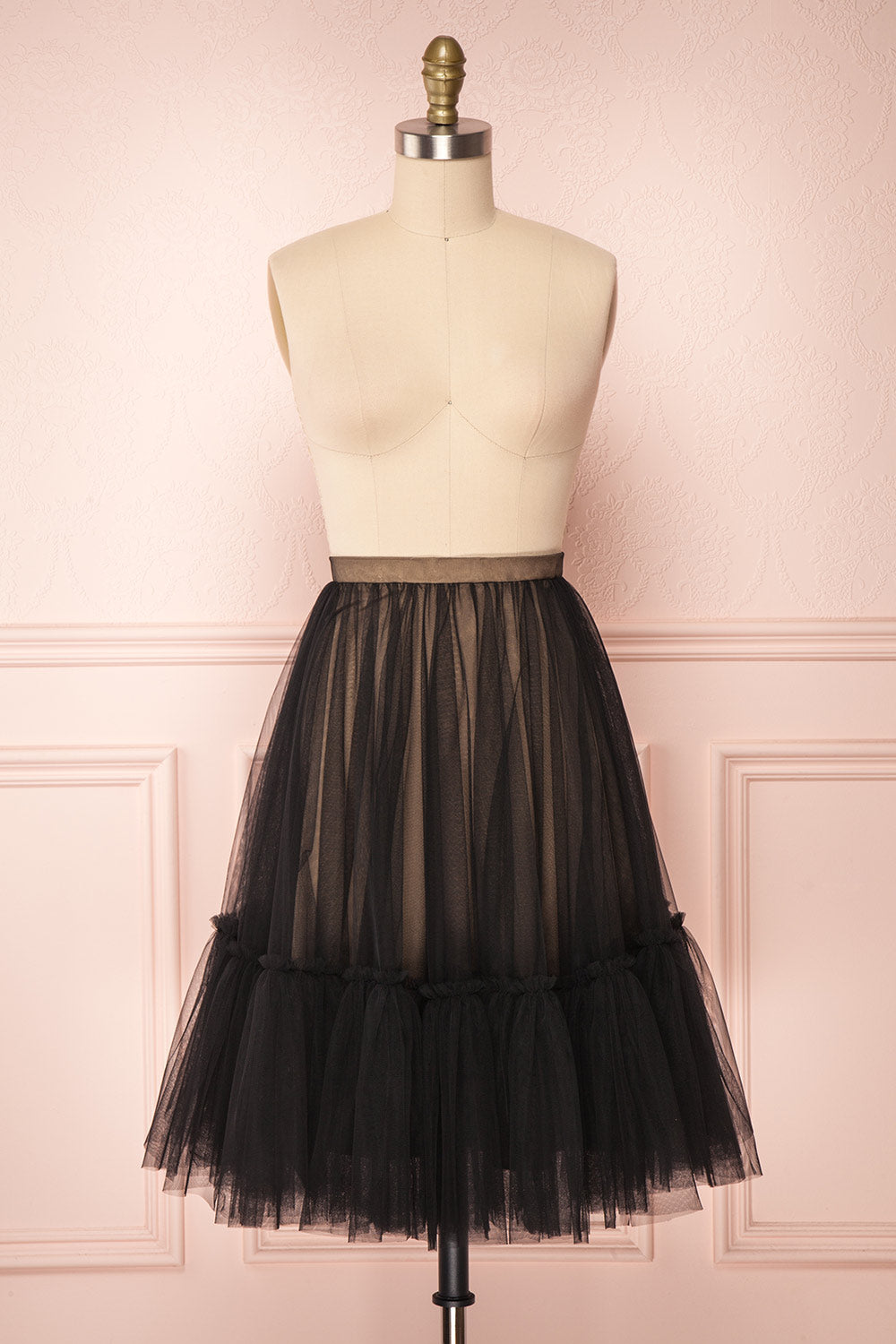 Mendoza Black Tulle Circle Skirt with Taupe Lining