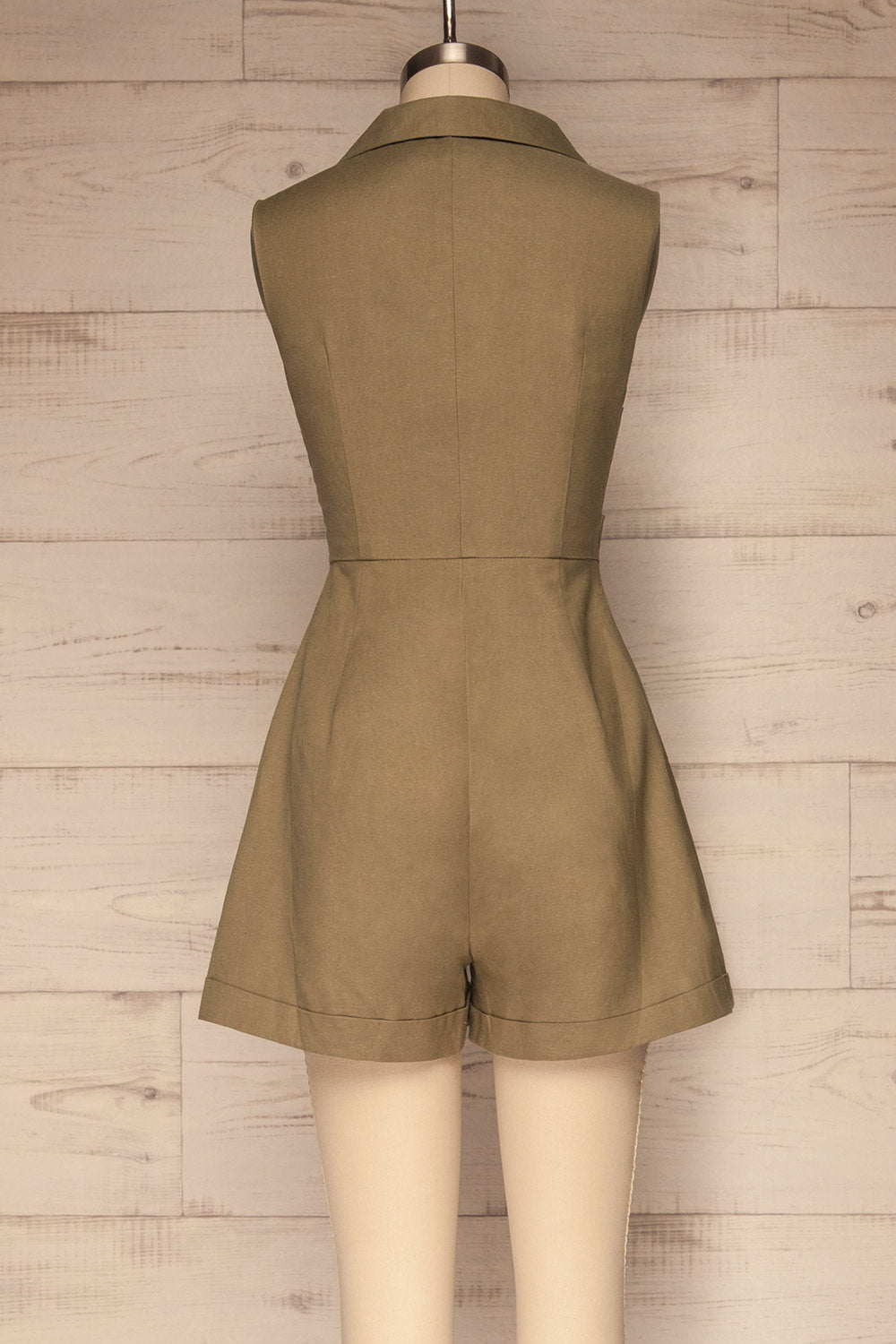 Meppelor Khaki Sleeveless Romper | La petite garçonne back view