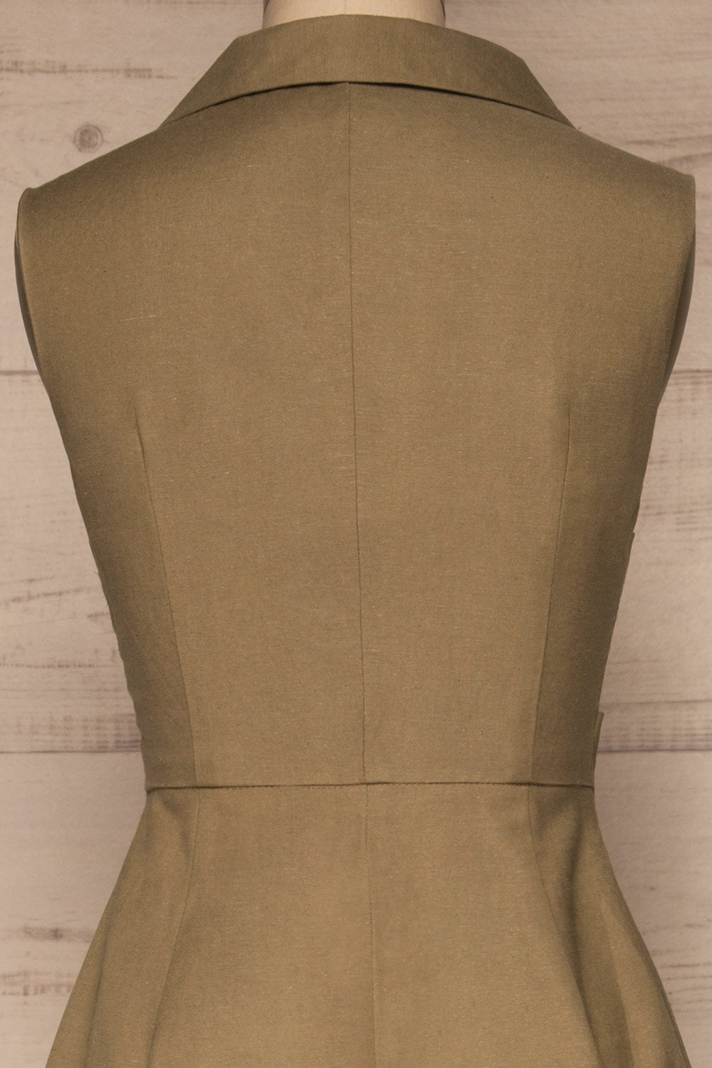 Meppelor Khaki Sleeveless Romper | La petite garçonne back close-up