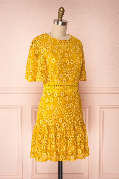 Merewin Yellow Short Sleeved Lace Dress | Boutique 1861 side view