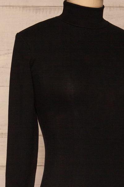 Messina Black Mock Neck Fitted Dress | La petite garçonne side close-up