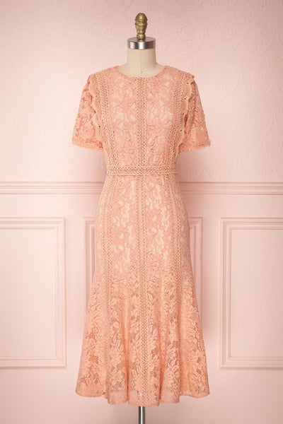 Meteniti Pink Lace Flared Midi Cocktail Dress | Boutique 1861