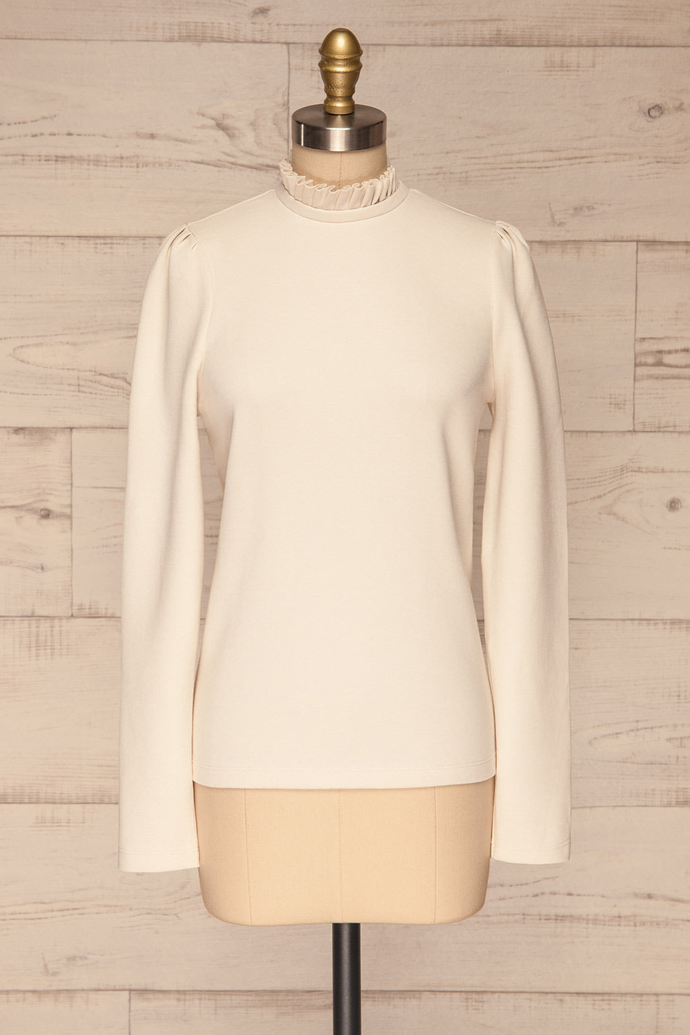 Methon Chalk White Mock Neck Top | Haut | La Petite Garçonne front view 