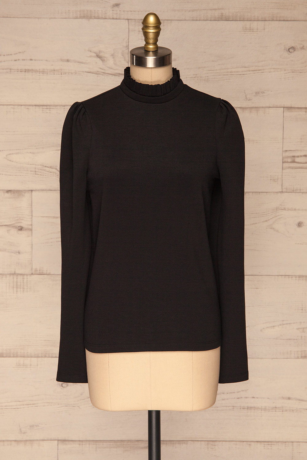 Methon Coal Black Mock Neck Top | Haut | La Petite Garçonne front view 