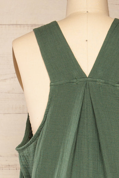 Miass Green Sleeveless Button-Up Jumpsuit  | La petite garçonne back close-up