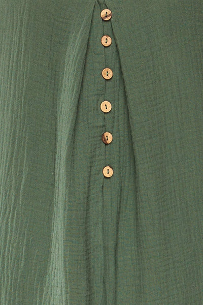 Miass Green Sleeveless Button-Up Jumpsuit  | La petite garçonne fabric