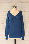 Miechow Ocean Blue V-Neck Knitted Sweater | La petite garçonne front view