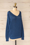 Miechow Ocean Blue V-Neck Knitted Sweater | La petite garçonne side view