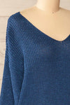 Miechow Ocean Blue V-Neck Knitted Sweater | La petite garçonne side close-up