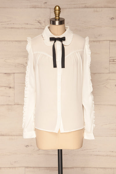 Migdalia White Chiffon Shirt with Ruffles | La Petite Garçonne front view