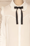 Migdalia White Chiffon Shirt with Ruffles | La Petite Garçonne front close-up