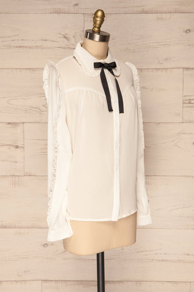 Migdalia White Chiffon Shirt with Ruffles | La Petite Garçonne side view