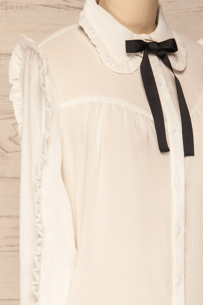 Migdalia White Chiffon Shirt with Ruffles | La Petite Garçonne side close-up