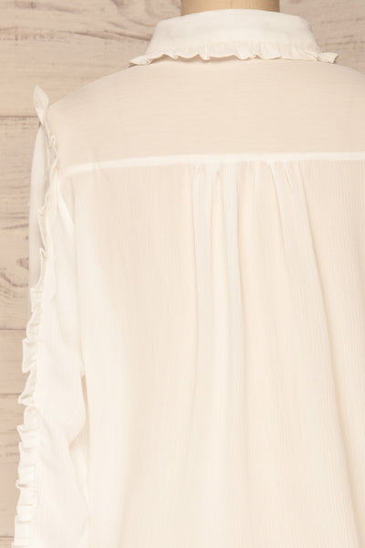 Migdalia White Chiffon Shirt with Ruffles | La Petite Garçonne back close-up