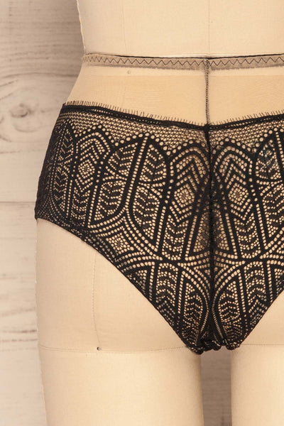 Miha Black Lace & Mesh High Waisted Panty | La Petite Garçonne back close-up