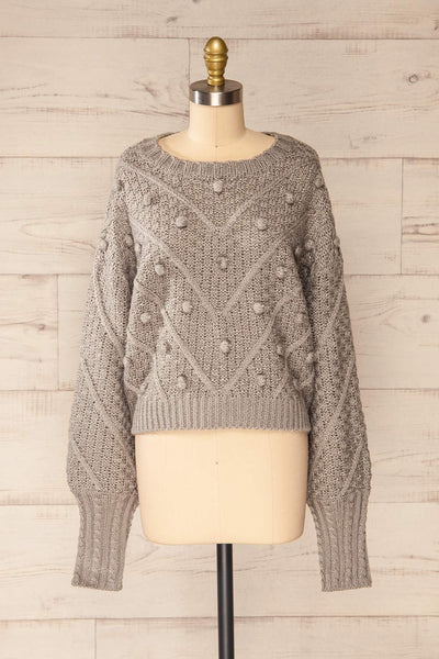 Miirsk Grey Cropped Knit Sweater | La petite garçonne front view