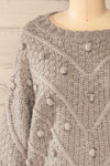 Miirsk Grey Cropped Knit Sweater | La petite garçonne front close-up