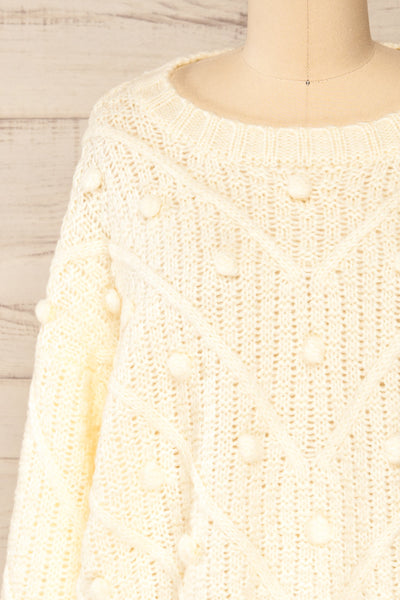 Miirsk Ivory Knit Sweater with Pompoms | La petite garçonne front close-up