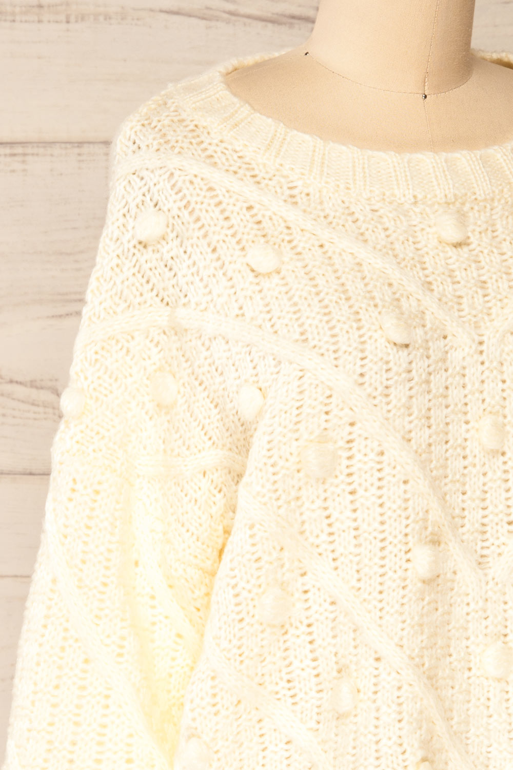 Miirsk Ivory Knit Sweater with Pompoms | La petite garçonne side close-up