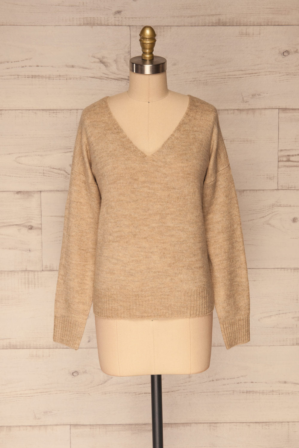 Mikstat Beige V-Neck Knit Sweater | La petite garçonne front view