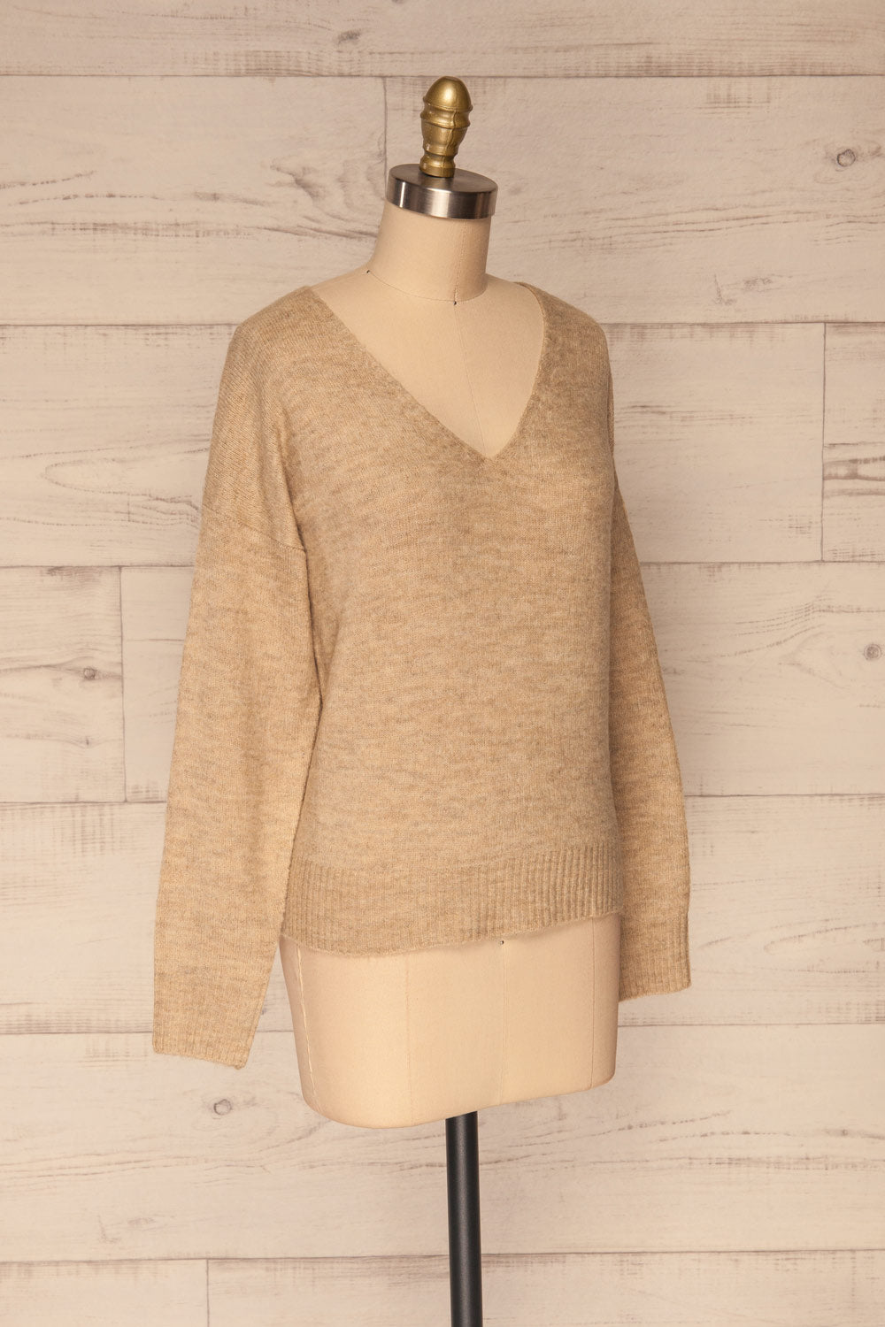 Mikstat Beige V-Neck Knit Sweater | La petite garçonne side view