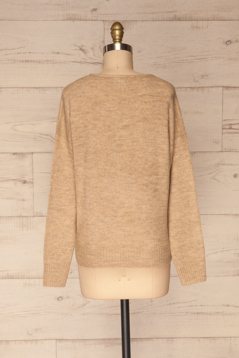 Mikstat Beige V-Neck Knit Sweater | La petite garçonne back view