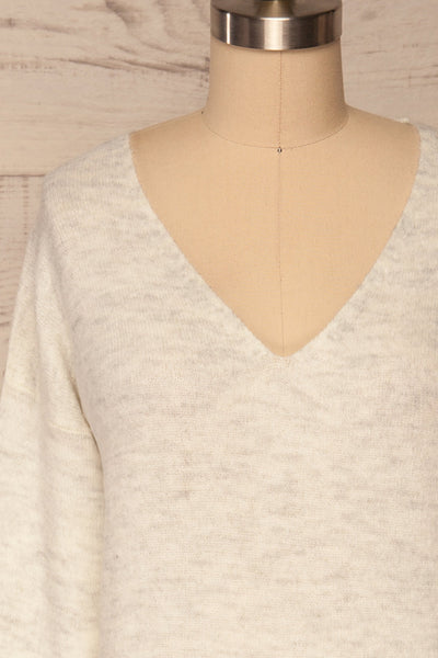 Mikstat Grey V-Neck Knit Sweater | La petite garçonne front close up