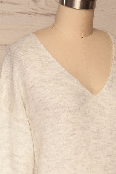 Mikstat Grey V-Neck Knit Sweater | La petite garçonne side close up