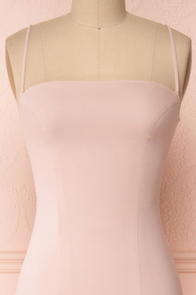 Milena Blush Light Pink Mermaid Maxi Dress | Boudoir 1861 front close-up