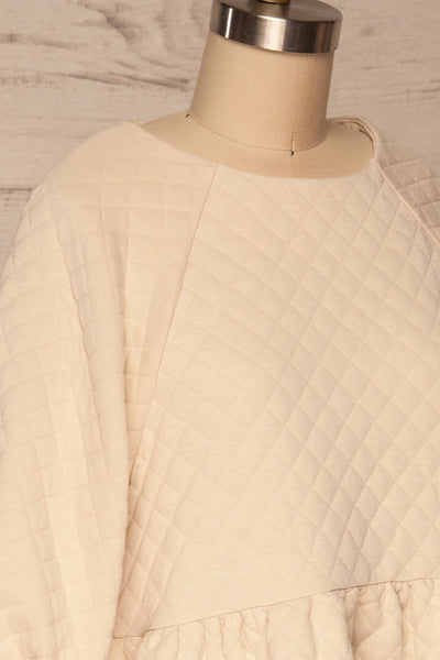 Millam Beige Quilted Puffy Sleeve Dress | La petite garçonne side close up