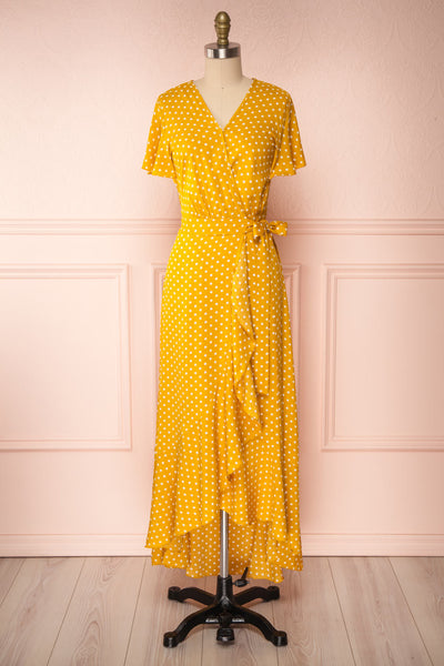 Millicent Yellow & White Polka Dot Dress | Boutique 1861 front view