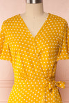 Millicent Yellow & White Polka Dot Dress | Boutique 1861 front close up