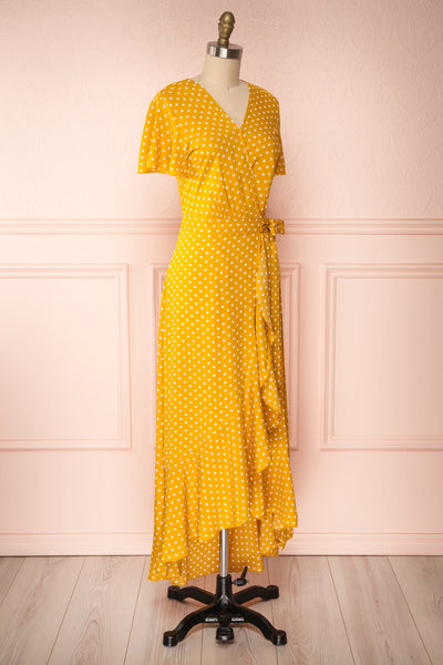 Millicent Yellow & White Polka Dot Dress | Boutique 1861 side view