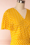 Millicent Yellow & White Polka Dot Dress | Boutique 1861 side close up