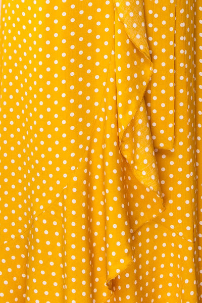 Millicent Yellow & White Polka Dot Dress | Boutique 1861 fabric