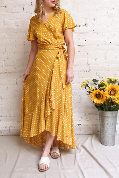 Millicent Yellow & White Polka Dot Dress | Boutique 1861 model look