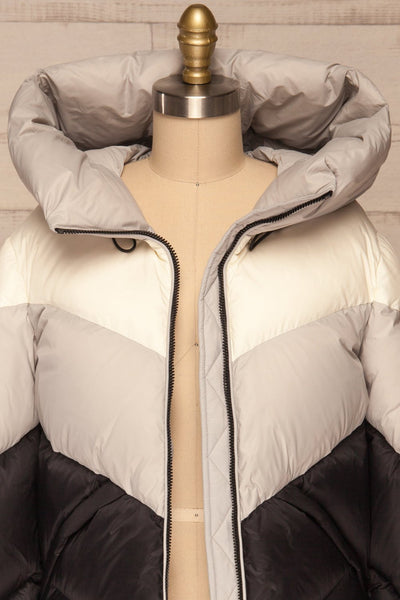 Milvina Black & White Coat | Manteau front close up open | La Petite Garçonne