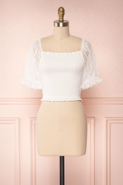 Mily White Ruched Crop Top with Puff Sleeves | Boutique 1861 1