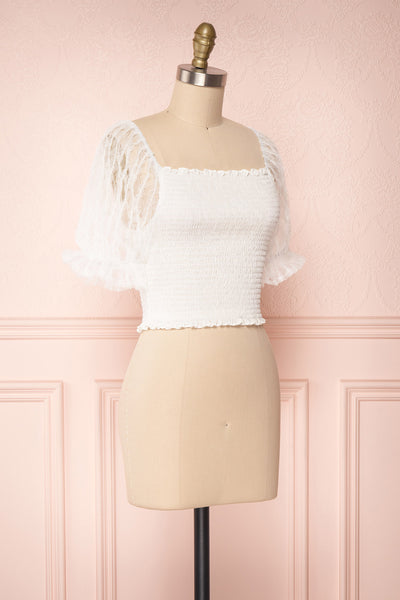 Mily White Ruched Crop Top with Puff Sleeves | Boutique 1861 3