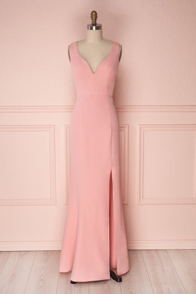 Minseo Pink V-Neck Fitted Maxi Mermaid Dress | Boudoir 1861