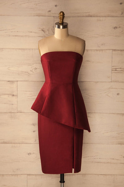 Mioglia Burgundy - Peplum bustier dress