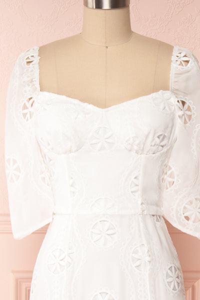 Mirabella White Off-Shoulder Maxi Dress front close up | Boudoir 1861