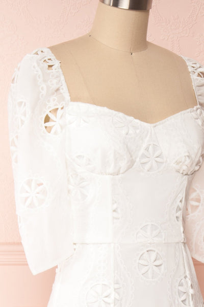 Mirabella White Off-Shoulder Maxi Dress side close up | Boudoir 1861