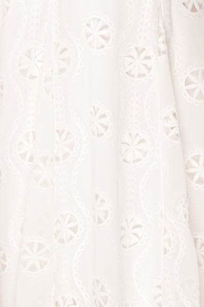 Mirabella White Off-Shoulder Maxi Dress fabric | Boudoir 1861