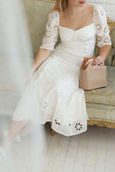 Mirabella White Off-Shoulder Maxi Dress on model