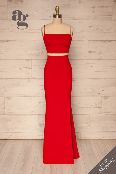 Mirissa Red Top and Skirt Prom Set | Boutique 1861 front view