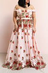 Misawa Blush Pink Floral A-Line Maxi Dress | Boutique 1861 on model